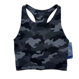 Champion Sports Bra Womens Medium Black Gray Camo Soft Touch Crop Athletic NWT